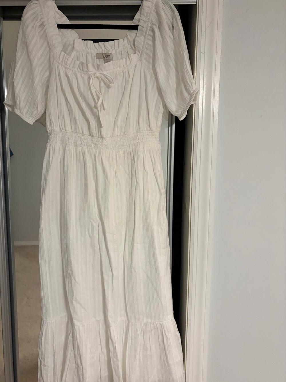LOFT White Tiered Maxi Dress with Square Neck